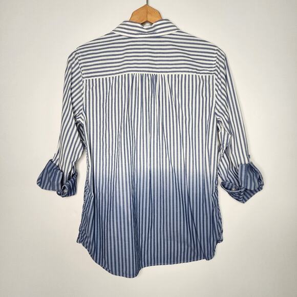 Lands' End Blue Ombre Striped Roll Sleeve Button Shirt Women's Size Small - Picture 4 of 4